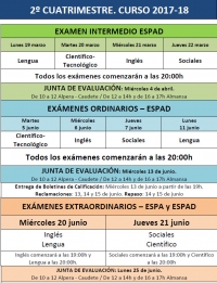Calendario de Exámenes - 2º Cuatrimestre - Curso 2017/18