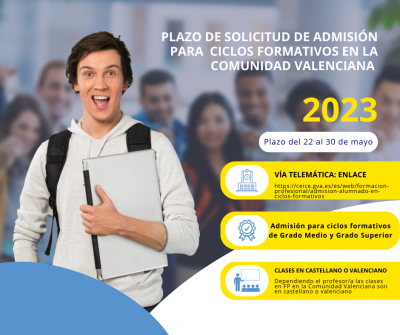 Abierto el plazo de solicitud a Formación Profesional en la Comunidad Valenciana del 22 al 30 de mayo