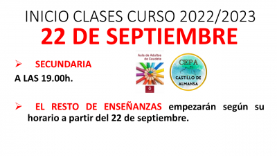 COMIENZO DE CLASES CURSO 22/23