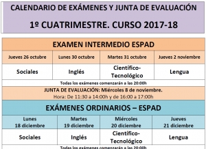 Calendario de Exámenes del Primer Cuatrimestre - ALMANSA 2017/18