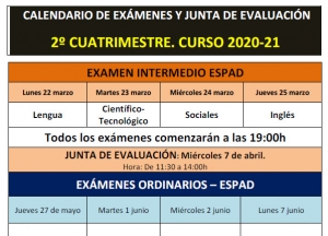 MODIFICACIÓN: Calendario de Exámenes del 2º Cuatrimestre - ESPAD ALMANSA. CURSO 2020/21