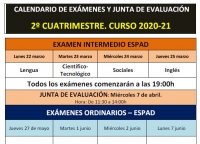 MODIFICACIÓN: Calendario de Exámenes del 2º Cuatrimestre - ESPAD ALMANSA. CURSO 2020/21